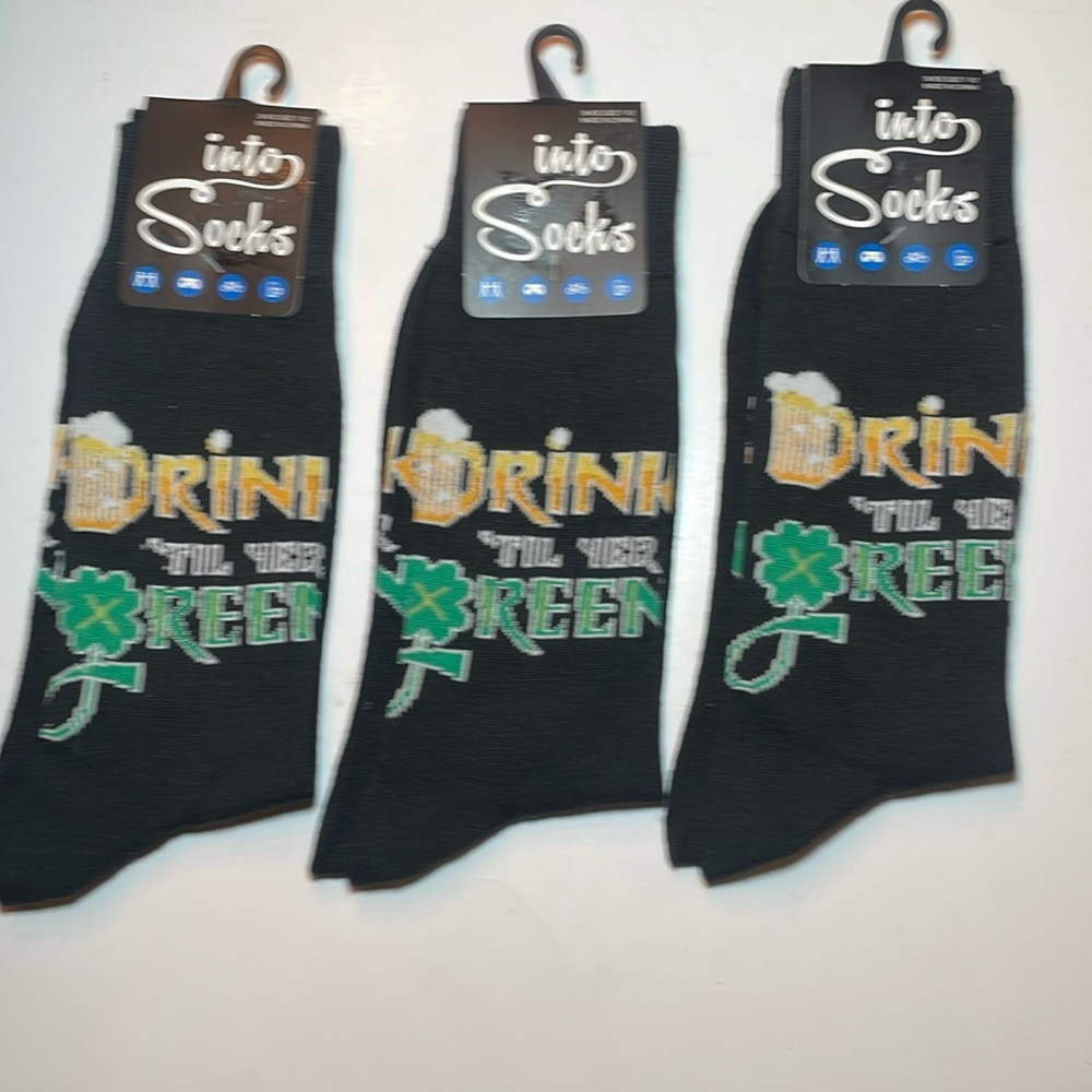 Socks men’s St Patty’s day drink til yer green new 3 pair size 7-12